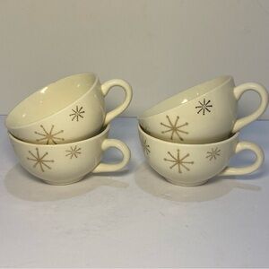 Franciscan Atomic Snowflake Coffee Cups Set of 4 Ivory Gold Brown MCM Vintage